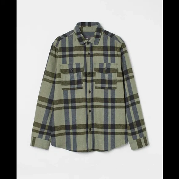 Twill Overshirt h&m Khaki green/plaid size xl